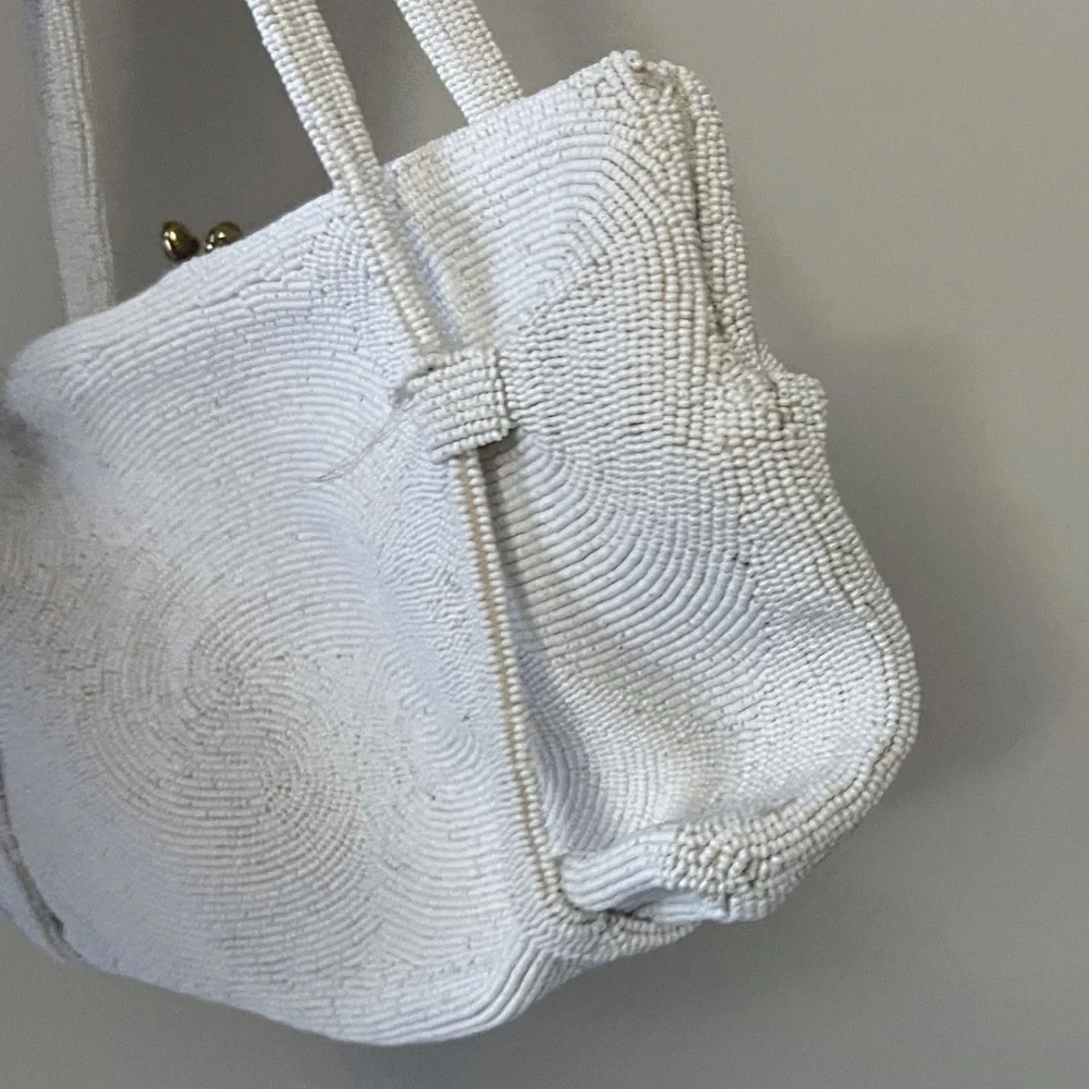 Vintage 1960's White Beaded Women's Bag Glam Statement Bag Party Victorian